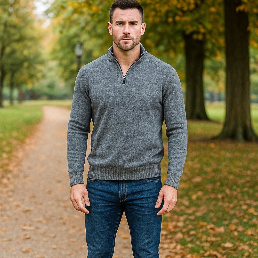 IZOD Pullover Sweater Men M Gray Cable Knit 1/4‎ Zip Long Sleeve Casual Travel